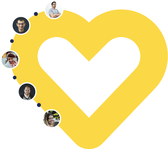 Photos de membres de la communauté mozzeno sur une icône de coeur 