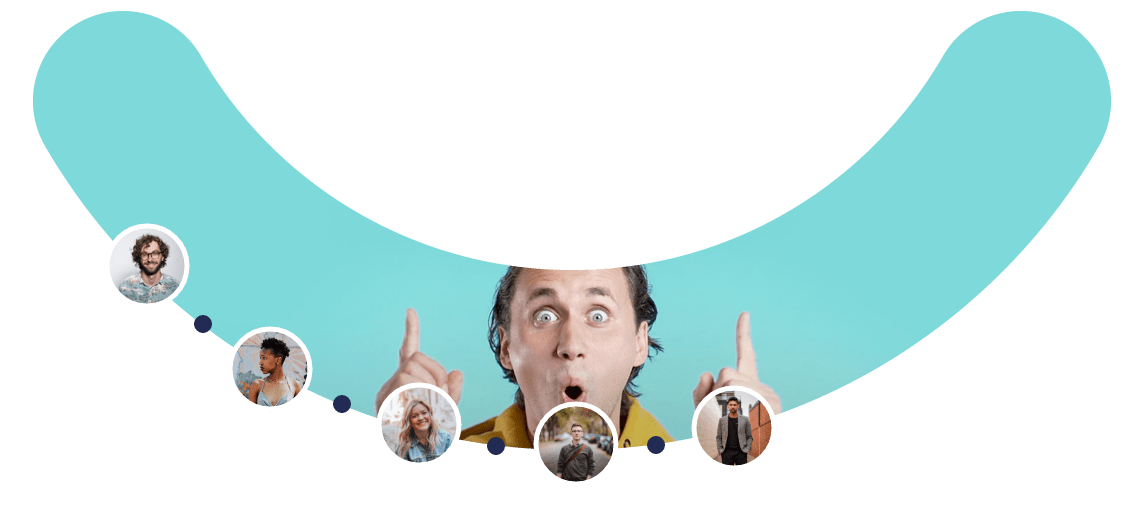 boomerang met verschillende mensen en man met idee in het groot